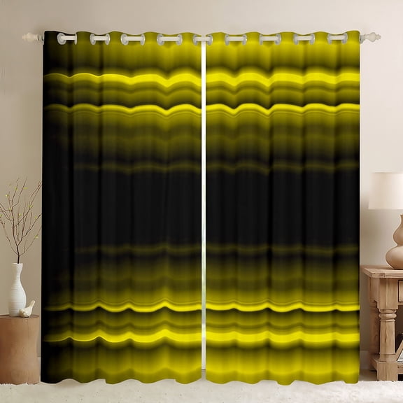 jejeloiu Geometric Lines Pattern Blackout Curtains Set of 2 (52x84 Each),Minimalism Stripe Window Curtains,Noen Yellow Striped Curtains and Drapes For Teens,Microfiber Bedroom Decor