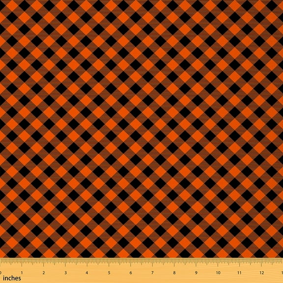jejeloiu Geometric Plaid Fabric by the Yard 1 Yard,Modern Minimalist Geometric Home Decor Fabric by the Yard,Orange Black Grid Sewing Fabric For Teens,Ultra Soft Home Decor