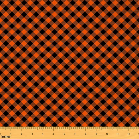 jejeloiu Geometric Plaid Fabric by the Yard 10 Yards,Modern Minimalist Geometric Room Decor Fabric by the Yard,Orange Black Grid Sewing Fabric For Teens,Ultra Soft Home Decor