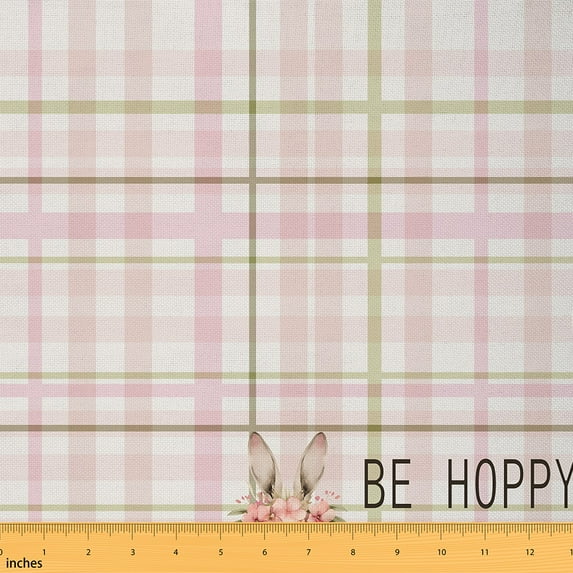 jejeloiu Geometric Plaid Fabric by the Yard 2 Yards,Cute Cartoon Rabbit Room Decor Fabric by the Yard,Pink Grid Fabric for Sewing For Teens,Ultra Soft Home Decor