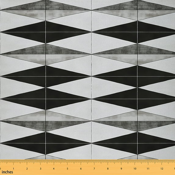 jejeloiu Geometric Rhombus Fabric by the Yard 2 Yards, Black Gray Room Decor Fabric by the Yard, Contemporary Minimalist Scandinavian Sewing Fabric