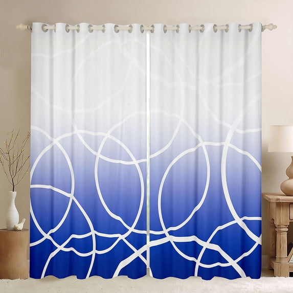 jejeloiu Geometric Striped Circular Blackout Curtains Set of 2 (52x84 Each),Gradient White Blue Window Curtains For Girls Boys