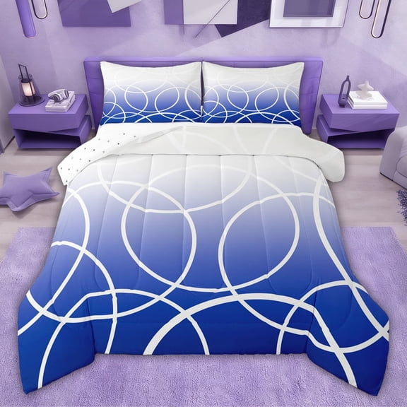 jejeloiu Geometric Striped Circular Twin Comforter Sets,Gradient White Blue Bedding Set For Girls Boys Reversible 2 Pieces