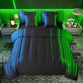thumbnail image 1 of jejeloiu Geometric Stripes Lines 7-Piece Twin Bedding Sets,Green Black Blue Bedding Comforter Set For Men Women Reversible, 1 of 8