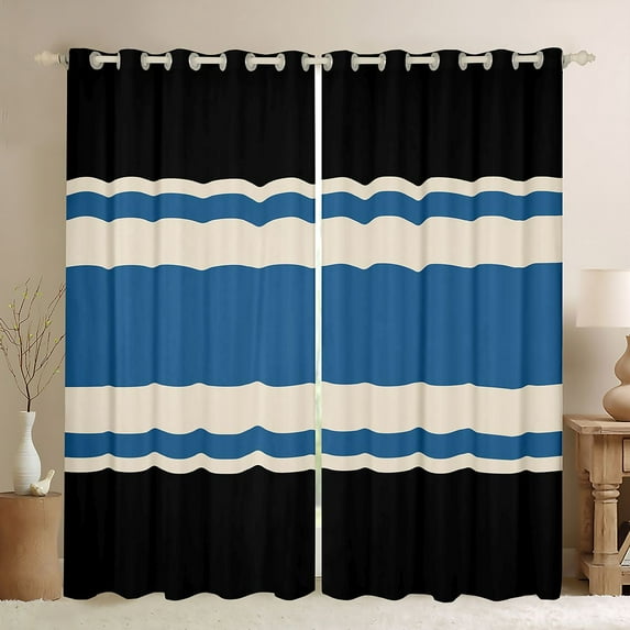jejeloiu Geometric Stripes Lines Blackout Curtains Set of 2 (52x84 Each),Abstract Geometric Art Window Curtains,Black Blue Curtains and Drapes For Adults,Breathable Home Decor