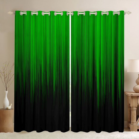 jejeloiu Geometric Stripes Lines Blackout Curtains Set of 2 (52x84 Each),Black Green Window Curtains For Men Women