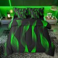 thumbnail image 1 of jejeloiu Geometric Stripes Pattern 7-Piece Bedding Comforter Set,Green Wave Line King Bedding Sets For Men Women Reversible, 1 of 8
