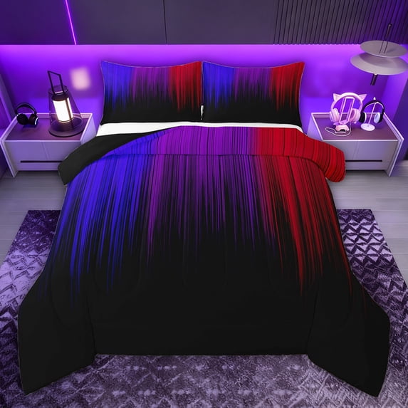 jejeloiu Geometric Stripes Pattern Twin Comforter Sets,Purple Red Black Bedding Set For Men Women Reversible 2pcs