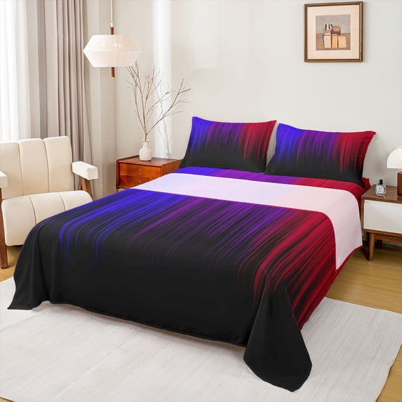 jejeloiu Geometric Stripes Pattern Twin Sheet Sets,Purple Red Black Bedding For Men Women 3pcs