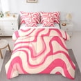thumbnail image 1 of jejeloiu Geometric Wave Striped 7 Pieces Bedding Comforter Set,Abstract Lines Full Bedding Set,Pink Stripes Fitted Sheet Flat Sheet For Children,Breathable Home Decor Reversible, 1 of 8