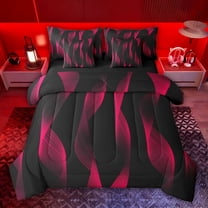 jejeloiu Geometric Waves Stripes 7-Piece Twin Bedding Sets,Red Black Bedding Comforter Set For Girls Boys Reversible