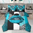 thumbnail image 1 of jejeloiu Geometric Zebra Striped 7pcs Bedding Comforter Set,Black Blue White Queen Bedding Sets For Girls Kids Reversible, 1 of 8