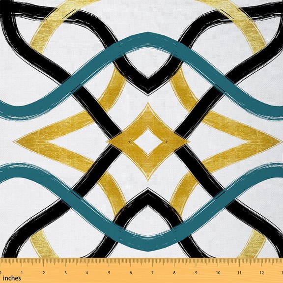 jejeloiu Geometric Abstract Lines Fabric by the Yard 1 Yard,Modern Minimalism Geometric Home Decor Fabric by the Yard,Blue Gold Black Stripes Sewing Fabric For Teens,Ultra Soft Home Decor