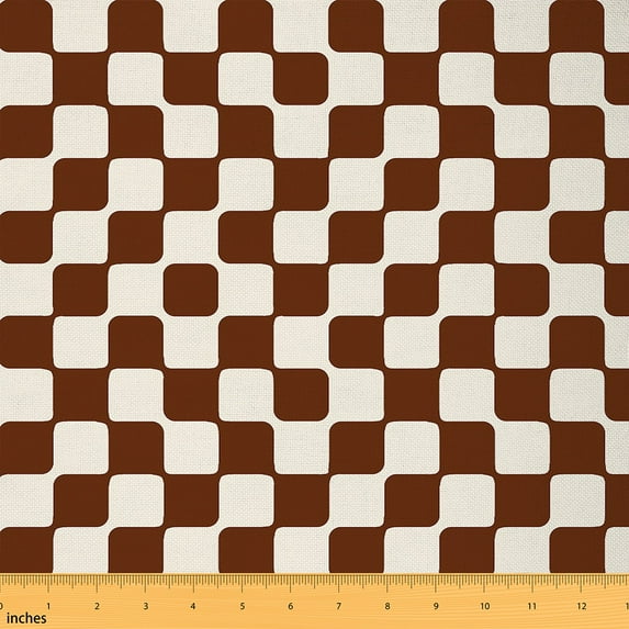jejeloiu Geometric Checkered Fabric by the Yard 2 Yards,Minimalism Geometric Plaid Room Decor Fabric by the Yard,Red Beige Fabric for Sewing For Girls Boys,Super Cozy Room Decor