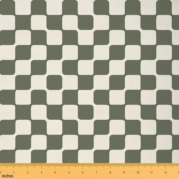 jejeloiu Geometric Grid Fabric by the Yard 1 Yard,Minimalist Geometric Checkered Home Decor Fabric by the Yard,Green Beige Sewing Fabric For Girls Boys,Super Cozy Room Decor