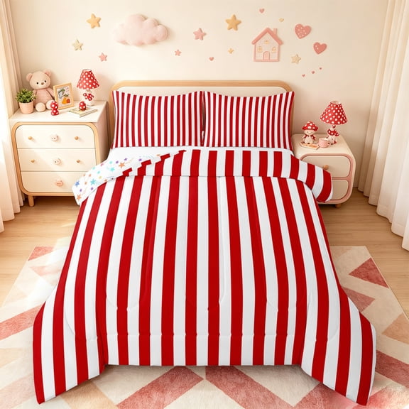 jejeloiu Geometric Lines Bedding Comforter Set,Modern Geometric Stripes Twin Comforter Sets,Red White Bedding Set For Girls Boys,Super Cozy Room Decor Reversible,2pcs