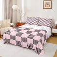 thumbnail image 1 of jejeloiu Geometric Plaid Grid Queen Sheet Sets,Modern Geometric Checkered Flat Sheet,Pink Black Checkerboard Queen Fitted Sheet For Children,Microfiber Bedroom Decor,4-Piece, 1 of 7