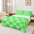 thumbnail image 1 of jejeloiu Geometric Plaid Queen Sheet Sets,Modern Minimalist Geometric Flat Sheet,Green Checkerboard Grid Queen Fitted Sheet For Teens,Ultra Soft Home Decor,4-Piece, 1 of 7