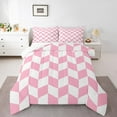 thumbnail image 1 of jejeloiu Geometric Rhombus Grid Full Size Comforter Sets,Modern Geometric Checkered Bedding Comforter Set,Pink Checkerboard Bedding Sets For Children,Microfiber Bedroom Decor Reversible,3pcs, 1 of 8