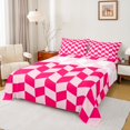 thumbnail image 1 of jejeloiu Geometric Rhombus Queen Sheet Sets,Modern Minimalist Geometric Flat Sheet,Pink Checkerboard Grid Queen Fitted Sheet For Teens,Ultra Soft Home Decor,4-Piece, 1 of 7