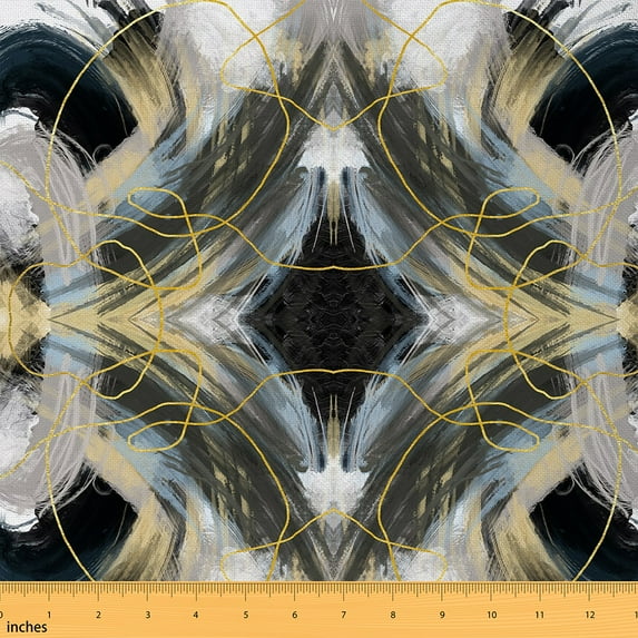 jejeloiu Geometric Wave Striped Fabric by the Yard 3 Yards,Graffiti Geometric Line Sewing Fabric,Black Yellow White Fabric for Sewing For Girls Boys,Super Cozy Room Decor