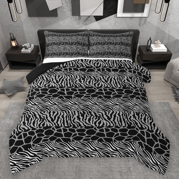 jejeloiu Giraffe Zebra Queen Comforter Set,Gray Abstract Stripe,3-Piece