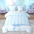 thumbnail image 1 of jejeloiu Girl Lovely Bowknot 7pcs Bedding Comforter Set,Cartoon Queen Crown Queen Bedding Sets,Blue Stripe Line Queen Sheet Sets For Kids,Ultra Soft Home Decor Reversible, 1 of 8