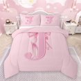 thumbnail image 1 of jejeloiu Girl Personalized Gifts Bedding Comforter Set,Pink Letter J Twin Comforter Sets,Cartoon Cute Bowknot Bedding Set For Princess,Lightweight Room Decoration Reversible,2 Pieces, 1 of 8