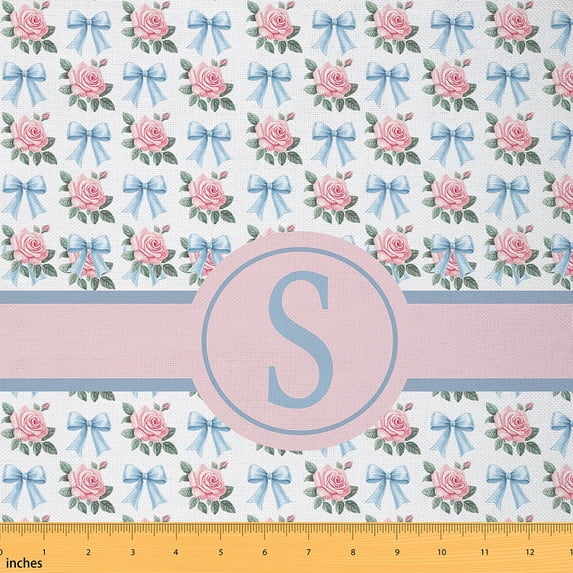 jejeloiu Girl Personalized Gifts Fabric by the Yard 1 Yard,Latter S Home Decor Fabric by the Yard,Pink Blue Flower Sewing Fabric For Princess,Lightweight Room Decoration