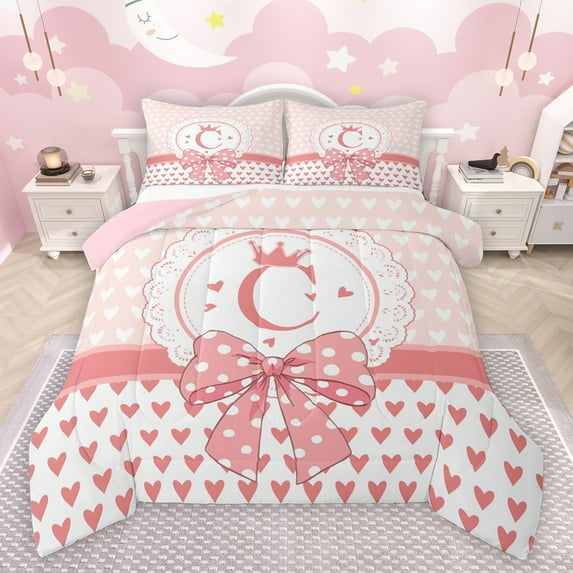 jejeloiu Girl Personalized Gifts Queen Comforter Set,Pink Letter C ...