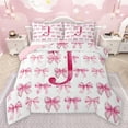 thumbnail image 1 of jejeloiu Girl Personalized Gifts Queen Comforter Set,Pink Letter J Bedding Sets,Ribbon Bow Tie Bedding Comforter Set For Princess,Lightweight Room Decoration Reversible,3 Pieces, 1 of 8