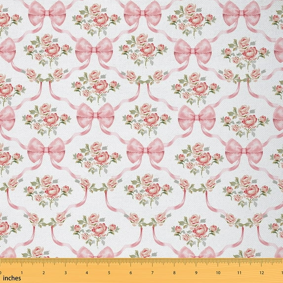 jejeloiu Girls Bow Bowknot Fabric by the Yard 3 Yards,Rustic Flower Floral Sewing Fabric,Natural Theme Fabric for Sewing For Princess,Luxury Bedroom Decor