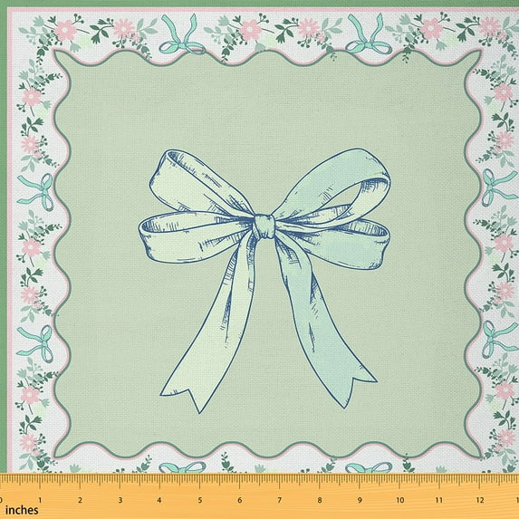 jejeloiu Girls Bow Knot Fabric by the Yard 1 Yard,Green Cartoon Bowtie Home Decor Fabric by the Yard,Country Floral Sewing Fabric For Children,Breathable Home Decor