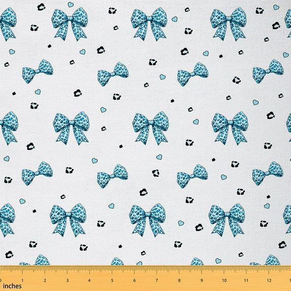 jejeloiu Girls Bow Knot Fabric by the Yard 5 Yards,Cartoon Cheetah Bowtie Fabric for Sewing,Blue Leopard Print Home Decor Fabric by the Yard For Children,Breathable Home Decor