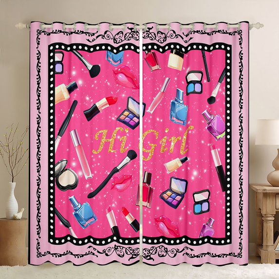 jejeloiu Girls Cosmetics Curtains Pack of 2 (42x84 Each),Vintage Flower Print Curtains Blackout For Princess