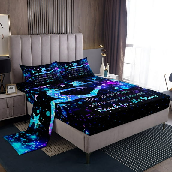 jejeloiu Girls Gymnastics Full Size Sheets,Gymnast Silhouette Bed Sheets,Neon Colorful Sheet Sets For Children,Lightweight Room Decor,4-Piece