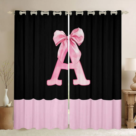 jejeloiu Girls Pink Bowknot Black Out Curtains,First Letter E Curtains Pack of 2 (42x63 Each) For Kids