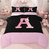jejeloiu Girls Pink Bowknot Twin Comforter Sets,First Letter E Bedding Set For Kids Reversible 2-Piece