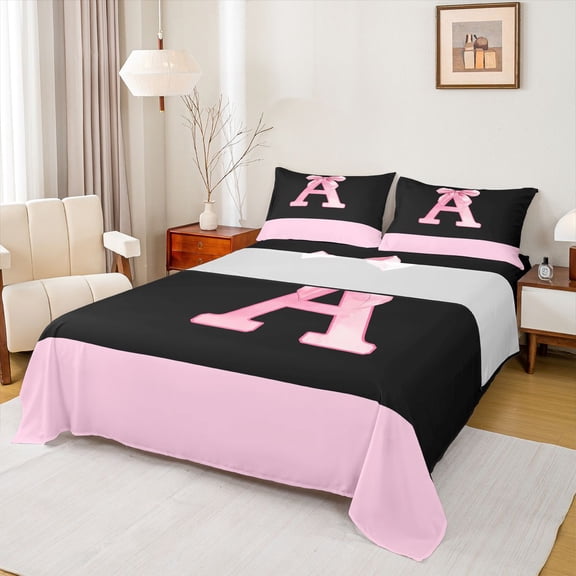 jejeloiu Girls Pink Bowknot Twin Sheet Sets,First Letter E Bedding For Kids 3-Piece