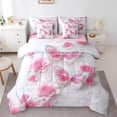 thumbnail image 1 of jejeloiu Glitter Butterflies Print Twin Bedding Sets 7-Piece,Pink Floral Flower Bedding Comforter Set,Romance Theme Sheet Sets For Children,Microfiber Bedroom Decor Reversible, 1 of 8
