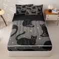 thumbnail image 1 of jejeloiu Glitter Print Black Cat Zipper Full Size Comforter Sets with Fitted Sheet and 2 Pillowcases For Kids,Gold Cute Stars Print Zipper Bedding Set For Girls,Reversible,4-Piece, 1 of 7