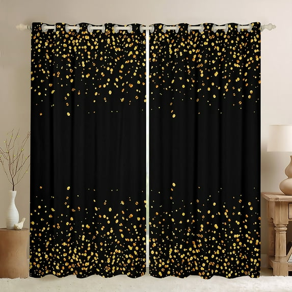 jejeloiu Glitter Print Curtains and Drapes,Minimalist Desgin Black Out Curtains,Gold BlackCurtains Pack of 2 (52x63 Each) For Girls,Breathable Bedroom Decor