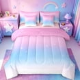 thumbnail image 1 of jejeloiu Glitter Print Star Gradient 7-Piece Twin Bedding Sets Kids,Pink Blue Magical Sky Pattern Bedding Comforter Set For Girls,Reversible, 1 of 7