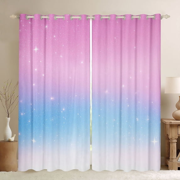 jejeloiu Glitter Print Star Gradient Curtains Pack of 2 (42x84 Each) Kids,Pink Blue Magical Sky Pattern Curtains Blackout For Girls