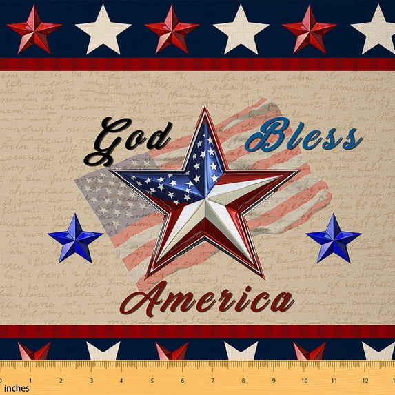 jejeloiu God Bless America Fabric by the Yard 10 Yards,Red Blue Stars Room Decor Fabric by the Yard,Retro American Flag Sewing Fabric For Boys Teens,Ultra Soft Home Decor