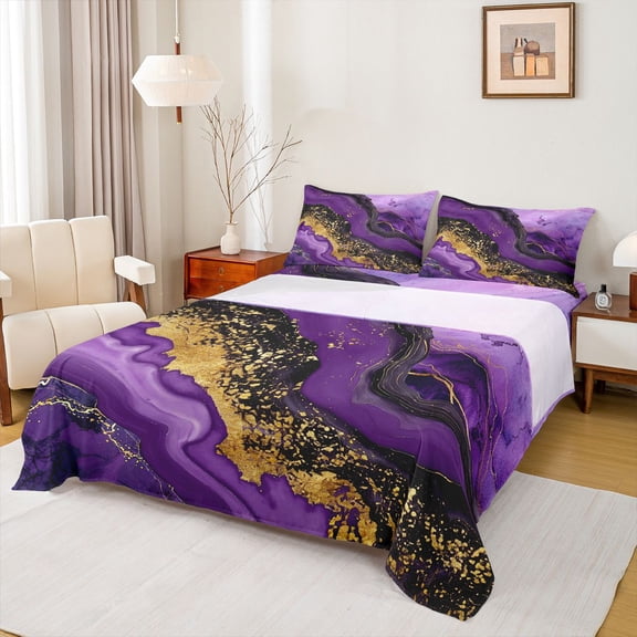 jejeloiu Gold Glitter Print Bed Sheets,Marble Texture King Sheets,Modern Fluid Art Sheet Set For Adults,Luxury Bedroom Decor,4pcs