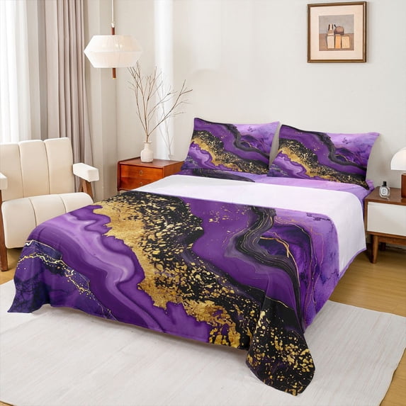 jejeloiu Marble Glitter Queen 4-Piece Luxury Fluid Abstract Sheet Set