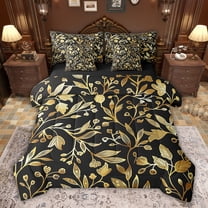 jejeloiu Gold Leaves 7-Piece Twin Bedding Sets,Modern Aesthetic Design Bedding Comforter Set For Adults Reversible