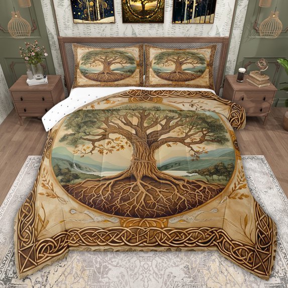 jejeloiu Gold Tree Of Life Twin Comforter Sets,Exotic Boho Bedding Set For Adults Reversible 2-Piece