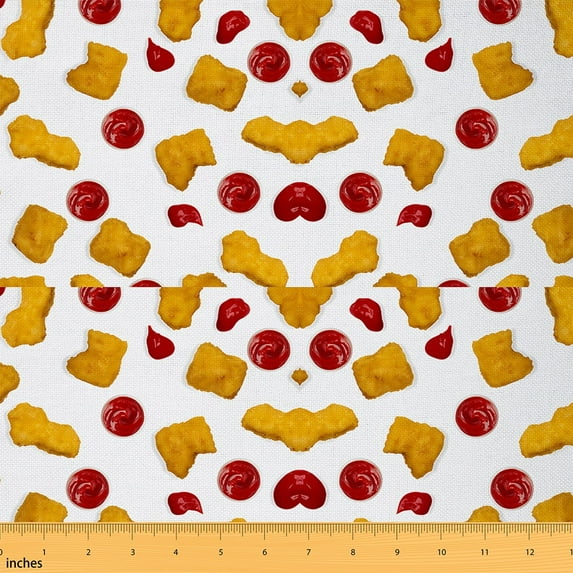 jejeloiu Golden Chicken Nugget Fabric by the Yard 2 Yards,Realistic Funny Food Room Decor Fabric by the Yard,Yellow Red White Fabric for Sewing For Girls Boys,Super Cozy Room Decor
